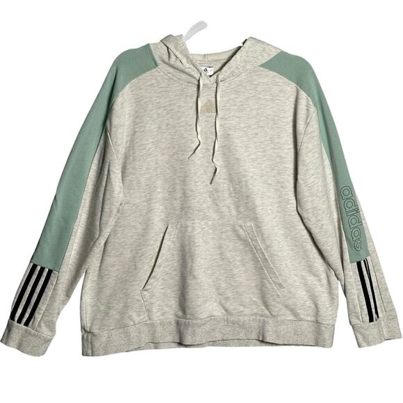 Adidas Sz XL Color Block Linear Logo Hoodie Pullover Drawstring activewear comfy - Picture 1 of 8